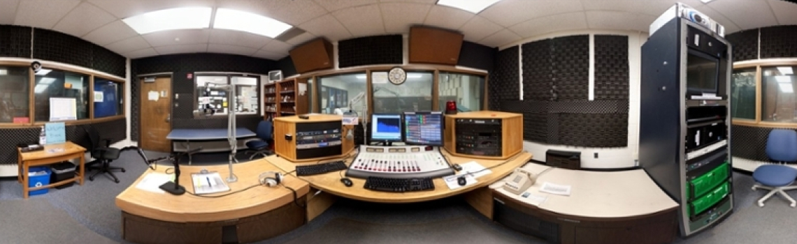 studio_image The interior of the modern, professional broadcast studio at UTA Radio. The view shows the main control room with its large audio mixing board