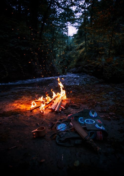 Brightly lit campfire